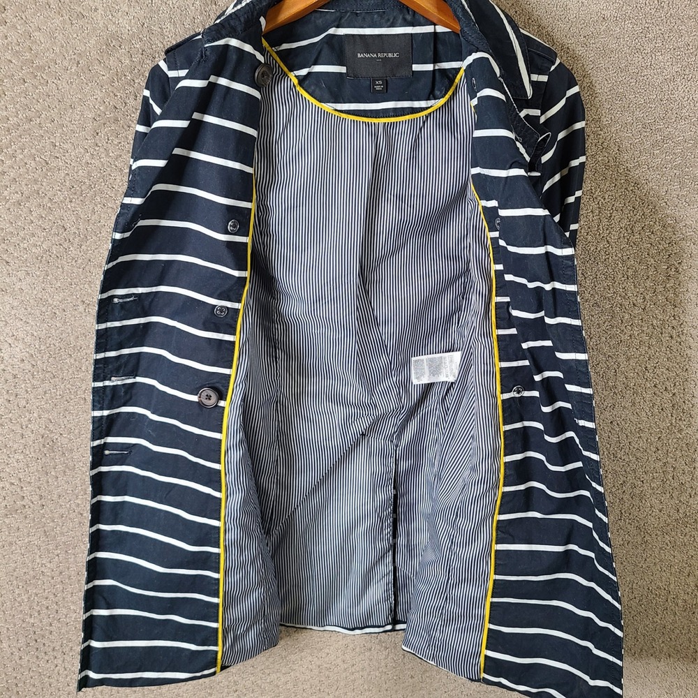 Banana Republic Jacket Women XS Blue White Striped Double Breasted Trench Coat - Picture 6 of 11